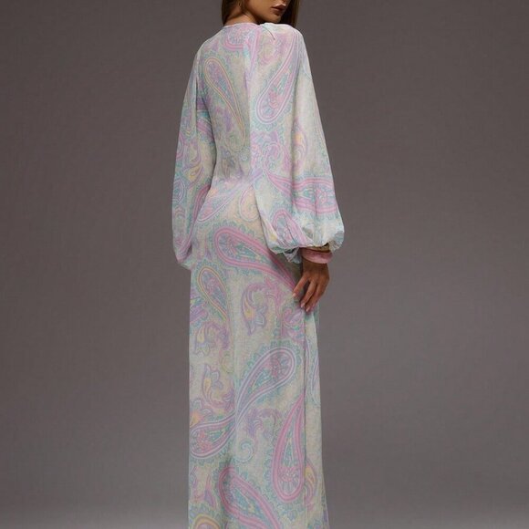 Multicolor Boho Womens Floral Paisley Print Chiffon Maxi Dress - Picture 4 of 5